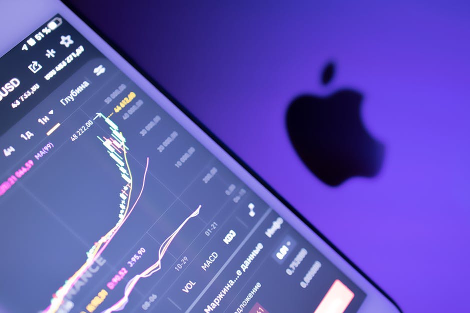 A modern trading interface with colorful graphs and abstract digital patterns.