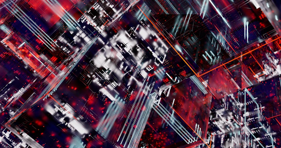 Abstract representation of interconnected digital nodes and circuits.