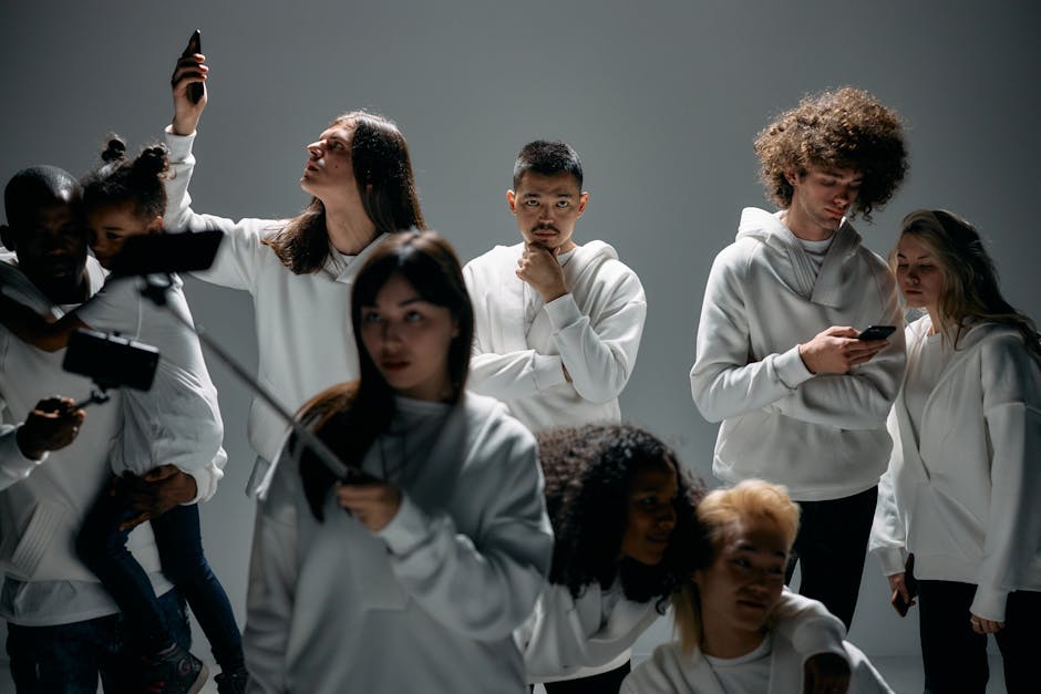 A diverse group of people interacting in a warm community setting.