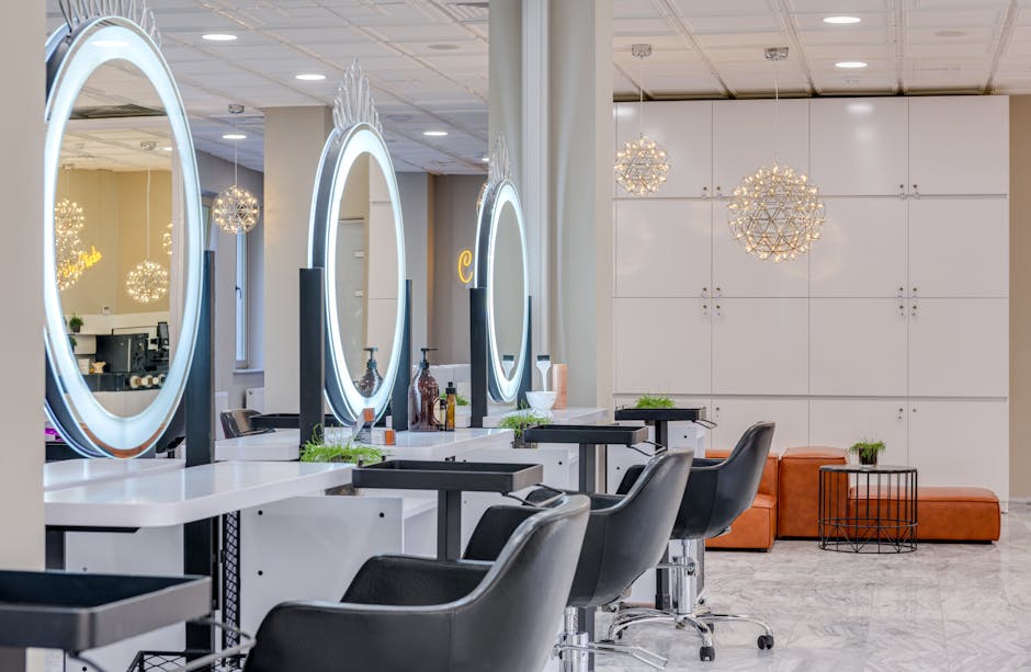 Interior of a modern hair salon with stylish decor and products