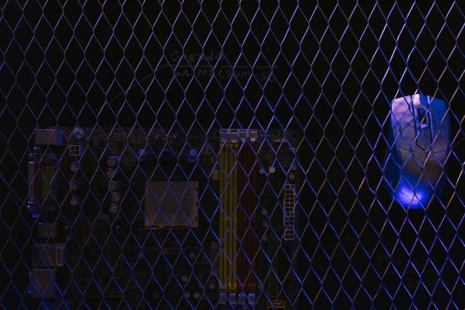 A secure vault with glowing circuit patterns in a digital landscape.