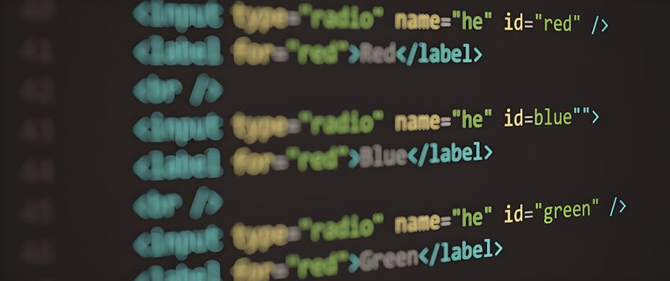 Abstract digital interface with code snippets and geometric shapes