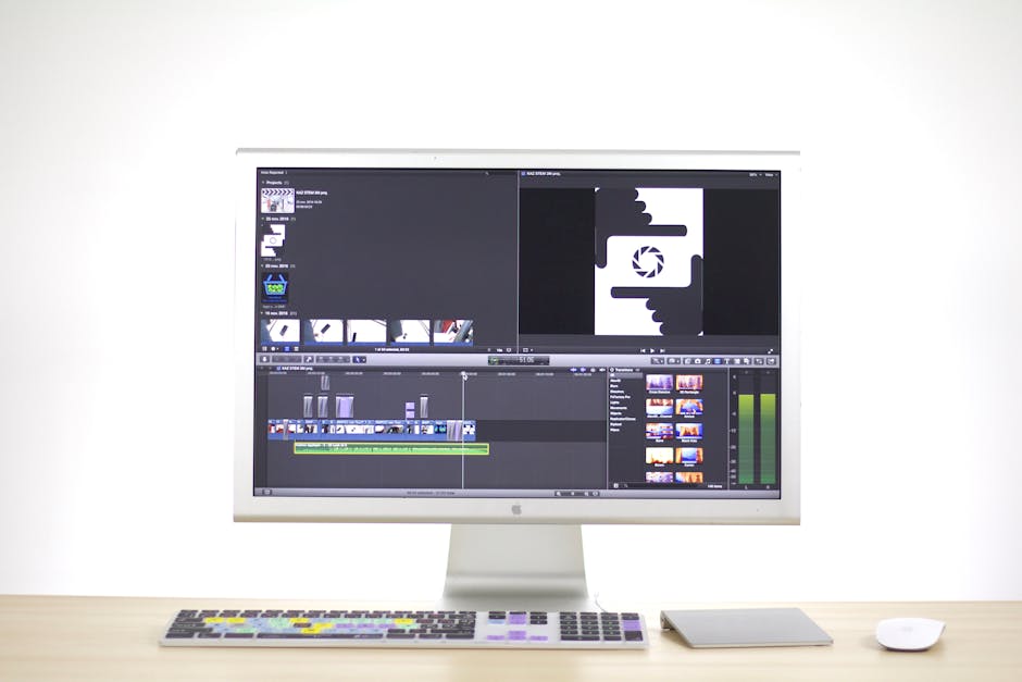 A modern workspace featuring a computer and creative tools in soft light.