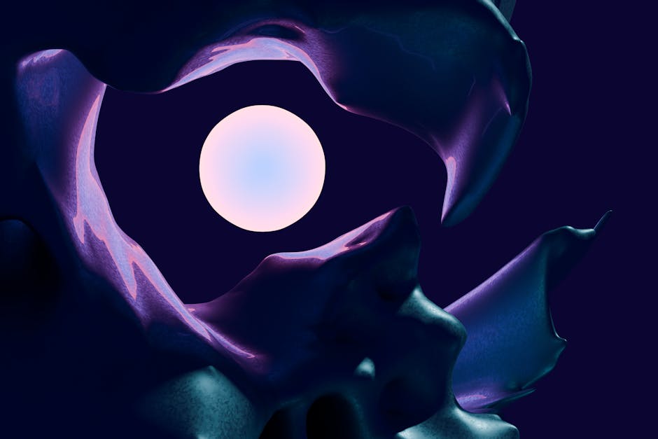 A digital landscape featuring lunar motifs and abstract cryptocurrency shapes.