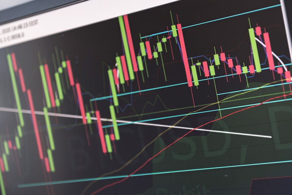 Digital trading screen with fluctuating cryptocurrency graphs and charts