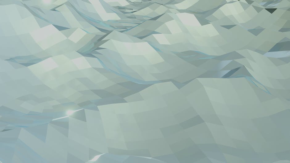 Abstract digital landscape with blurred shapes and cool tones.