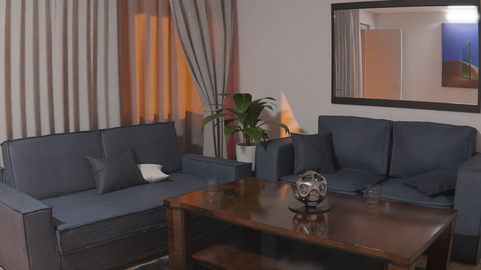A cozy living room with soft lighting and inviting decor.
